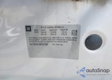 2013 Chevrolet Malibu 1Lt from USA, damaged, VIN 1G11C5SA1DF231063